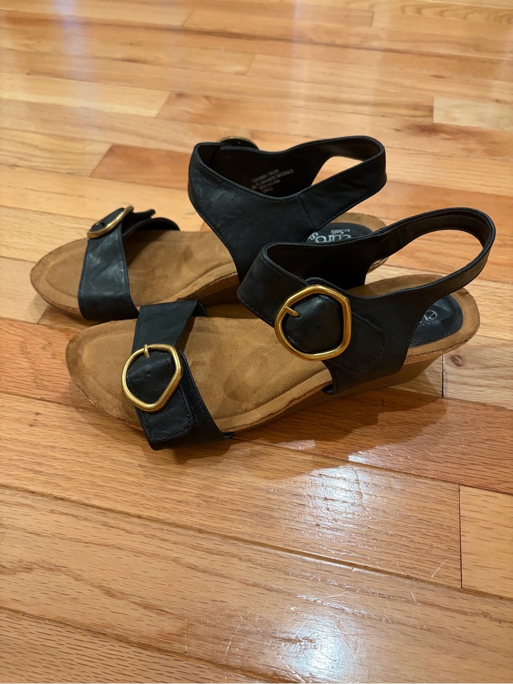 Eurosoft Sofft Valen Women’s Black Slingback Sandals with Gold Buckle Detail